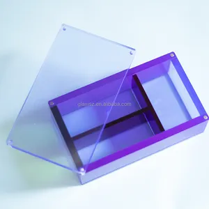 Factory customized acrylic box with magnetic lid in different color neon purple acrylic stash box