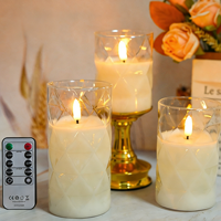 Bougie Pilier LED Sans Flamme en Verre Texturé Diamant de Luxe 3 Pièces avec Télécommande Flamme Scintillante Réaliste Personnalisée pour la Décoration de la Maison et des Événements