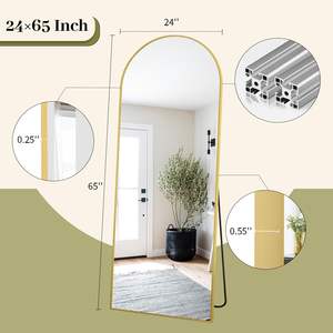 65"x24" Length Arch Full Body Floor <b>Mirror</b>, Wall <b>Mirrors</b> Hanging or <b>Leaning</b> Arched-Top with Stand for Bedroom, - Product Image 4