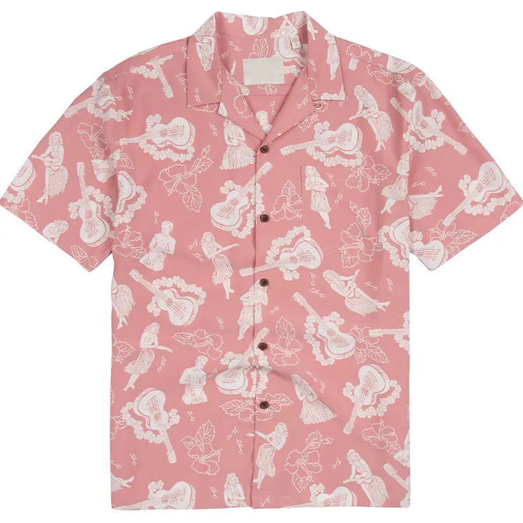 Sommer bedrucktes Herrenhemd lässig kurze Ärmel hawaiianisches rosa Muster Aloha-Hemd