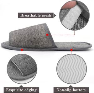 Chaussons jetables biodégradables gris à bout ouvert en coton et lin, écologiques, modernes, de luxe, avec logo personnalisé pour spa et hôtel - Product Image 3