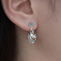 Élégantes boucles d'oreilles pendantes en forme de papillon en émail de citrouille creuse pour femmes, boucles d'oreilles en argent sterling 925, bijoux fins personnalisés, vente en gros