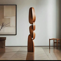 Sculpture Moderne en Bois Sculpté Empilé, Art Décoratif Abstrait pour Hall d'Hôtel, Restaurant, Centre de Ventes