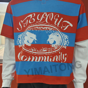 Camiseta Personalizada Nueva de Gran Tamaño, Estilo Urbano, de Doble Capa, Tejida, de Manga Larga, 100% Algodón, Estampada a Rayas, Vintage, de Rugby, para Hombre - Product Image 2