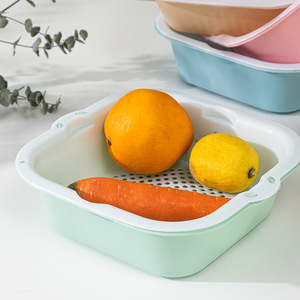 Square Double Layer Drain Basket L Size <b>Stackable</b> Kitchen Fruit Vegetable <b>Storage</b> <b>Container</b> Mixed Color - Product Image 2