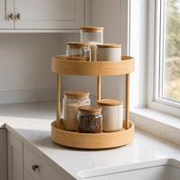 Support de rangement double niveau moderne en bambou pour épices avec plateau, pour comptoir de cuisine, étagère de rangement pour bouteilles d'assaisonnement, vente en gros