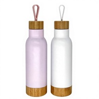 Botol minum termos dengan tutup bambu, botol vakum terisolasi, botol air termos dengan tutup dan bawah bambu yang dapat dilepas