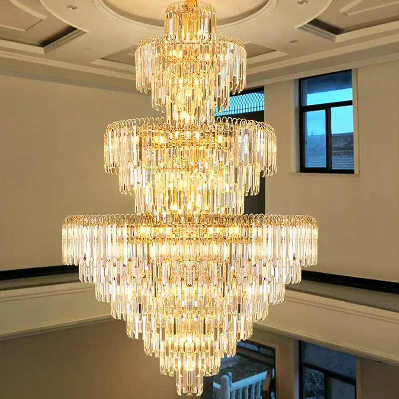 High End Decorative Crystal Chandeliers Large Long Golden Style Round Modern Luxury K9 Crystal Chandelier