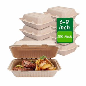 Kotak Makan Siang Persegi Panjang dari Bubur Kertas Tebu Bagasse, Kemasan Makanan Cepat Saji, <span class=keywords><strong>Burger</strong></span>, Pizza, Bento, Ramah Lingkungan, Biodegradable, Sekali Pakai - Product Image 2