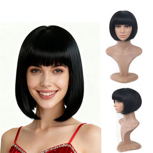 Parrucca a Bob corta per feste parrucche sintetiche nere per donne e ragazze capelli sintetici senza pizzo taglia media - Product Image 1