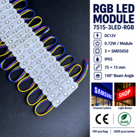 Module d'enseigne LED DC12V RGB, module de rétroéclairage 5050 3 LED, module IP65 75x15mm, adhésif au dos pour lettres lumineuses et enseignes de magasin