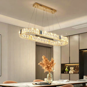 Candelabro de cristal posmoderno para comedor <span class=keywords><strong>y</strong></span> cocina, iluminación de isla, lámpara colgante Rectangular de tamaño medio - Product Image 1