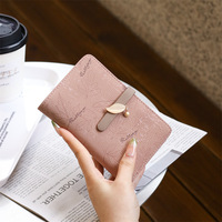 Dompet Koin Kulit PU Portabel Kecil Wanita dengan Penutup Kancing, Dompet Pendek & Tempat Kartu (Hitam)