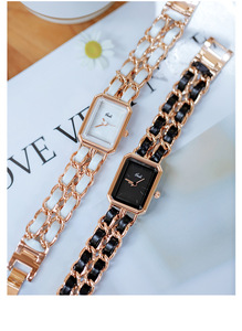Reloj Rectangular de Oro Rosa para Mujer, Brazalete de Cadena con Múltiples Eslabones, Elegante Reloj de Pulsera de Cuarzo - Product Image 5