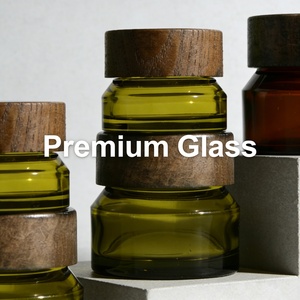 Unique Shape 15g 30g 50g Amber Olive Green Slant Shoulder Cosmetic Cream <b>Jar</b> Wide Mouth <b>Glass</b> <b>Jar</b> <b>with</b> <b>Wood</b> Screw <b>Lid</b> - Product Image 4