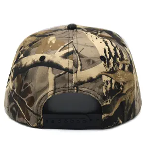 Low MOQ Custom 5 Panel Flat Brim Cotton Embroidery Unstructured Forest Leaf Camo Snapback Hats