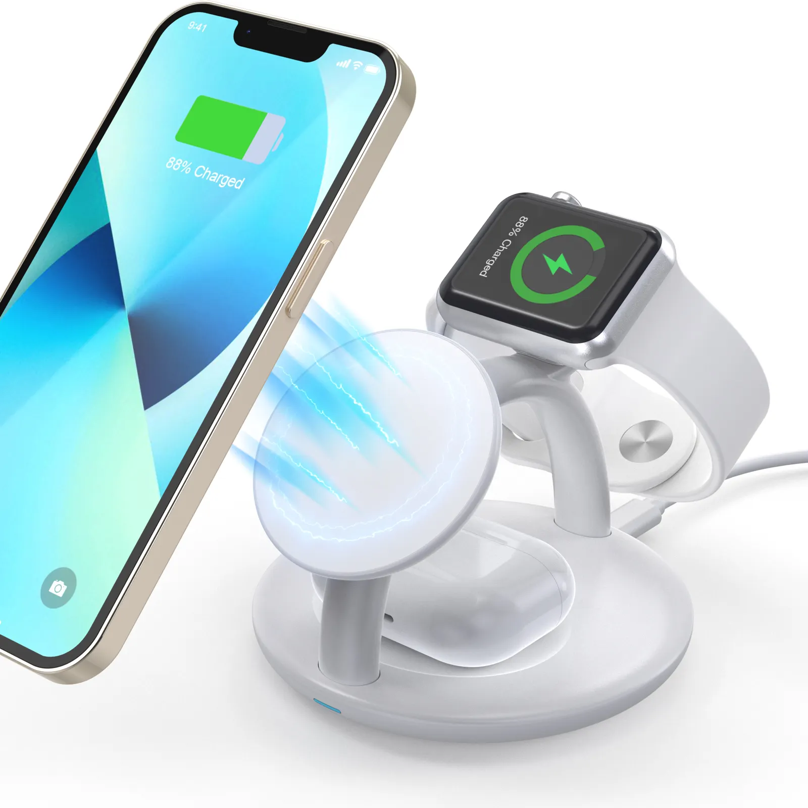Magnetic Fast Wireless Charger 3 in 1 Phone Holders Charging for Mobile Phones Earphones and Smart Watch Mounts