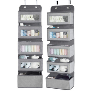 Clothing Organizer Non Woven Fabric Hanging <b>Storage</b> Bag Gray 4 5 Squares Hook Type Lightweight Wardrobe Closet <b>Storage</b> - Product Image 1