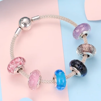 Bracelet en argent S925 de haute qualité avec breloque en verre de Murano bleu facetté pour femmes, breloques en perles compatibles avec les bracelets à chaîne serpent, bijoux