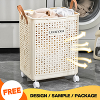 Panier à linge pliable à roulettes WANUO en plastique, gain de place, organisateur de vêtements sales avec poignées pour salle de bain et buanderie