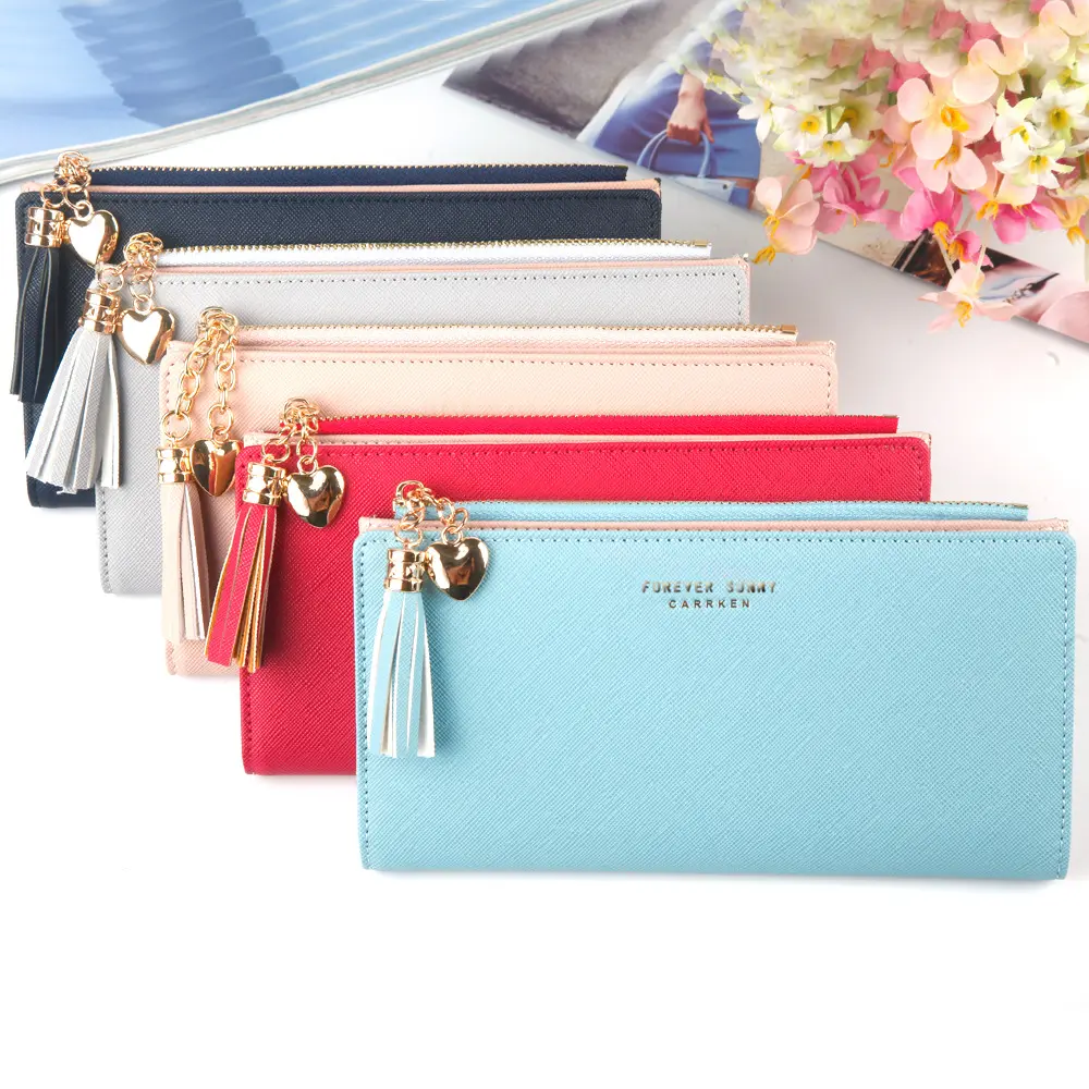 Pochette longue en cuir PU pour femmes, portefeuille en plusieurs couleurs, moins cher, vente en gros,