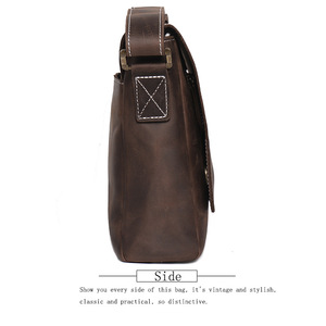 กระเป๋าหนังแท้สไตล์เรโทรใหม่สำหรับผู้ชาย กระเป๋าหนังคราซี่ฮอร์สสะพายข้างสำหรับผู้หญิง กระเป๋าสะพายข้างความจุมาก - Product Image 5