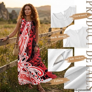 Bestseller Ethnisches Maxikleid Damen Böhmisches Ärmelloses Langes Kleid <span class=keywords><strong>Polynesien</strong></span> Stammesmuster Strand Urlaub Resort Kleidung mit Tasche - Product Image 6
