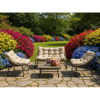 Ensemble de salon de jardin en rotin tressé traditionnel en résine avec structure métallique imperméable, capacité 4 personnes