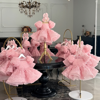 Robe de bal élégante pour filles avec texture 3D en forme de rose, manches bouffantes, robe tutu rose, tenue de princesse pour photographie de tout-petits, robe de demoiselle d'honneur