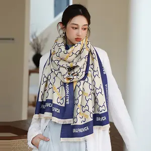 2022 Women Winter Scarves Multifunction Doublelayer Letter C Pattern Blanket Scarf Wrap Shawl Warm Lady Scarves Shawl