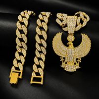 Collier chaîne cubaine entièrement orné de strass avec pendentif aigle doré, bijoux hip-hop pour hommes, accessoire de mode tendance, design personnalisé
