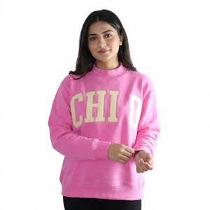 <b>Pink</b> Women's Crew Neck <b>Sweatshirt</b> With CHI O Letter Print Front 100% Cotton Knitted Autumn Style Women Streetwear Mock Neck - Product Image 1