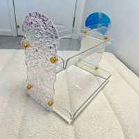 Organisateur de parfums en acrylique à 2 niveaux avec effet d'ondulation, quincaillerie dorée, présentoir cosmétique pour comptoir de salle de bain