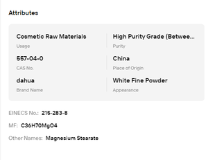 Estearato de Magnesio CAS 557-04-0, Polvo Fino Blanco, Grado Cosmético y Alimentario, Aditivo Multifuncional, Materia Prima - Product Image 6