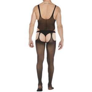 Combinaison transparente pour homme en spandex et nylon noir, une pièce, sans entrejambe, legging gainant - Product Image 2