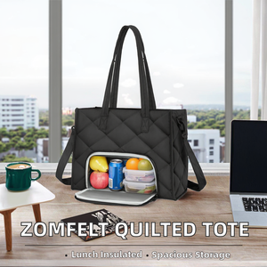 Bolsa de almuerzo acolchada grande para mujer, diseño aislado con cierre de cremallera y compartimento para portátil - Product Image 2