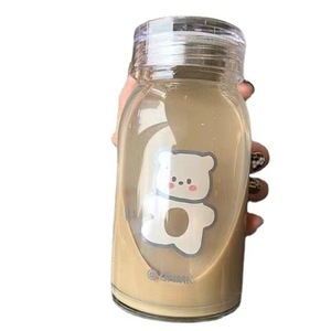 Glass Water Bottle With Cartoon Bear Design Large Capacity Transparent For Students Summer Use - Product Image 5