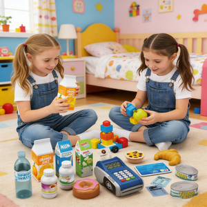 LK Toys Juego de Supermercado de <span class=keywords><strong>Juguete</strong></span> para Niños con <span class=keywords><strong>Caja</strong></span> <span class=keywords><strong>Registradora</strong></span>, Comida y Bebidas, Tarjeta de Crédito - Product Image 6