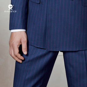 Abito da uomo <span class=keywords><strong>blu</strong></span> navy a righe, <span class=keywords><strong>doppiopetto</strong></span>, 2 pezzi, slim fit, formale, per affari, matrimoni e feste. - Product Image 4