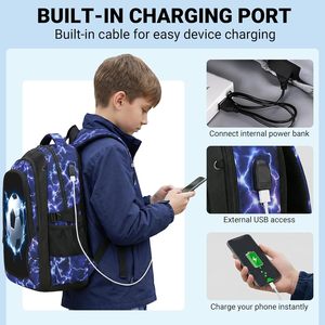 <span class=keywords><strong>Sac</strong></span> à <span class=keywords><strong>dos</strong></span> scolaire de <span class=keywords><strong>football</strong></span> pour garçons 18 pouces grande capacité en cuir microfibre imperméable avec port de chargement USB et fermeture éclair, bretelles - Product Image 5