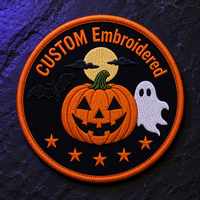 Patch brodé 3D en chenille à thermocoller, motifs Citrouille d'Halloween, Fantôme, Chauve-souris, Lune, Fleur effrayante, pour Chapeau, Veste, Sac, Usine OEM