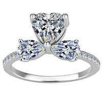 Bague en argent S925 avec moissanite taille cœur et trois pierres, pierre latérale en forme de poire, pour fiançailles et demande en mariage, bijoux fins pour femme