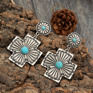 Orecchini pendenti da donna con croce in pietra blu stile western, gioielli vintage di tendenza - Product Image 2