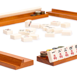 Set di 4 classici di lunghezza estesa in legno di Mahjong rack in legno di pino naturale 18 pollici rack Mahjong con Pushers logo personalizzabile - Product Image 2