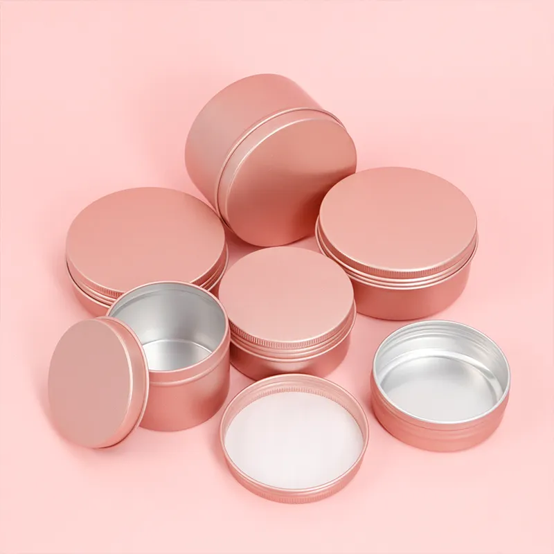 Custom Logo 10Ml 50Ml Matte Roze Metalen Verpakking Rond Theeblik Metallic Aluminium Container Pot Kaarsblikken Met Deksels