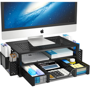 Tùy chỉnh kim loại máy tính xách tay máy in Monitor Riser lưu trữ đứng lưới máy tính bàn Organizer PC chủ với ngăn kéo và chủ bút - Product Image 1