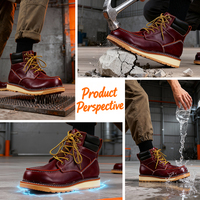 Bottes de sécurité unisexes à embout d'acier en cuir véritable imperméables à tige haute avec semelle en caoutchouc anti-perforation