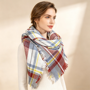 Écharpe triangulaire vintage à carreaux pour femme, châle léger en <span class=keywords><strong>fausse</strong></span> <span class=keywords><strong>fourrure</strong></span> douce, poncho multifonctionnel pour la tête, étole quotidienne automne-hiver - Product Image 5