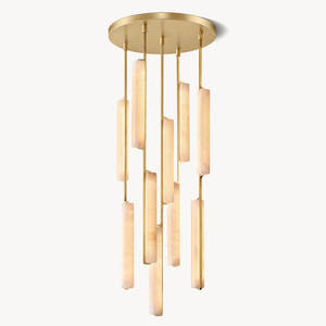 Round Spanish Alabaster Pendant Light for Living Room Bedroom Hotel Modern Minimalist Luxurious Staircase Copper Chandelier - Product Image 6