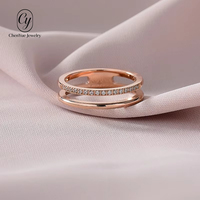 Bague CY à double couche avec micro-diamants, élégante et tendance, en acier inoxydable doré rose, bijoux ajourés pour femme